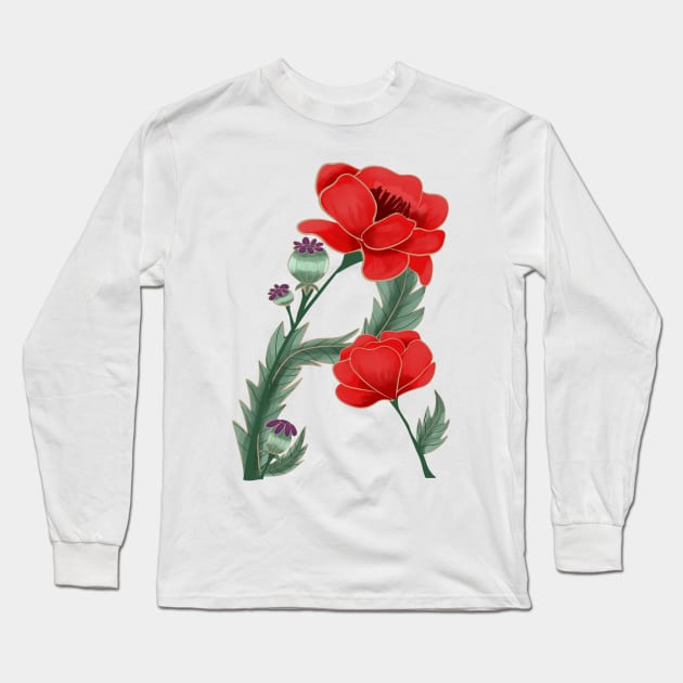 Letter A with floral motif Long Sleeve T-Shirt by miriam-miranda